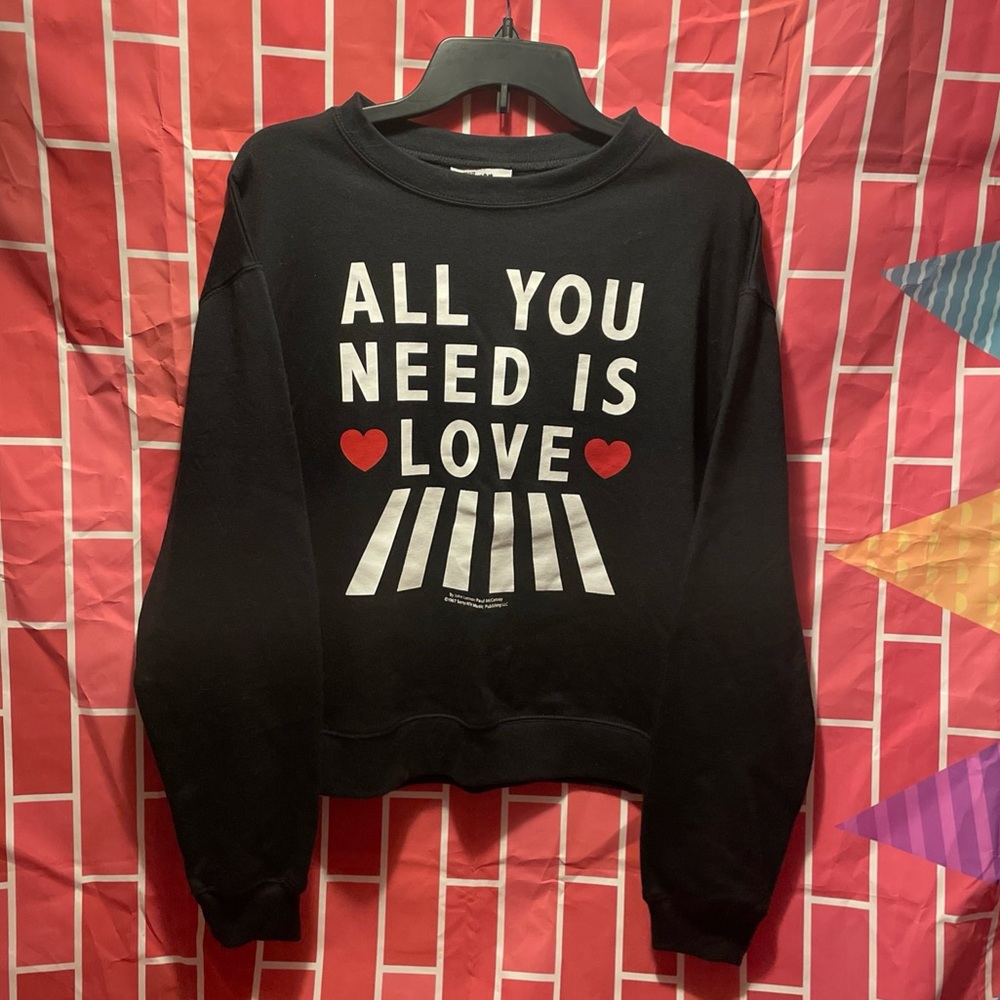 Lyrics By Lennon & McCartney All You Need Is Love Black Sweatshirt Women’s Small